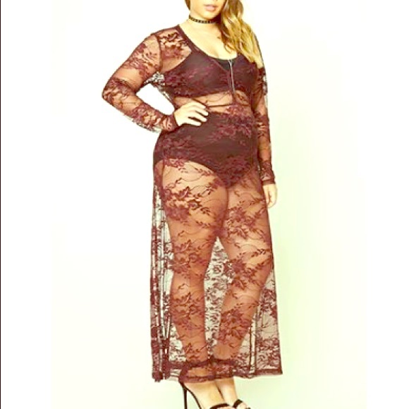 Deep Eggplant Sheer Lace Maxi - Picture 2 of 5